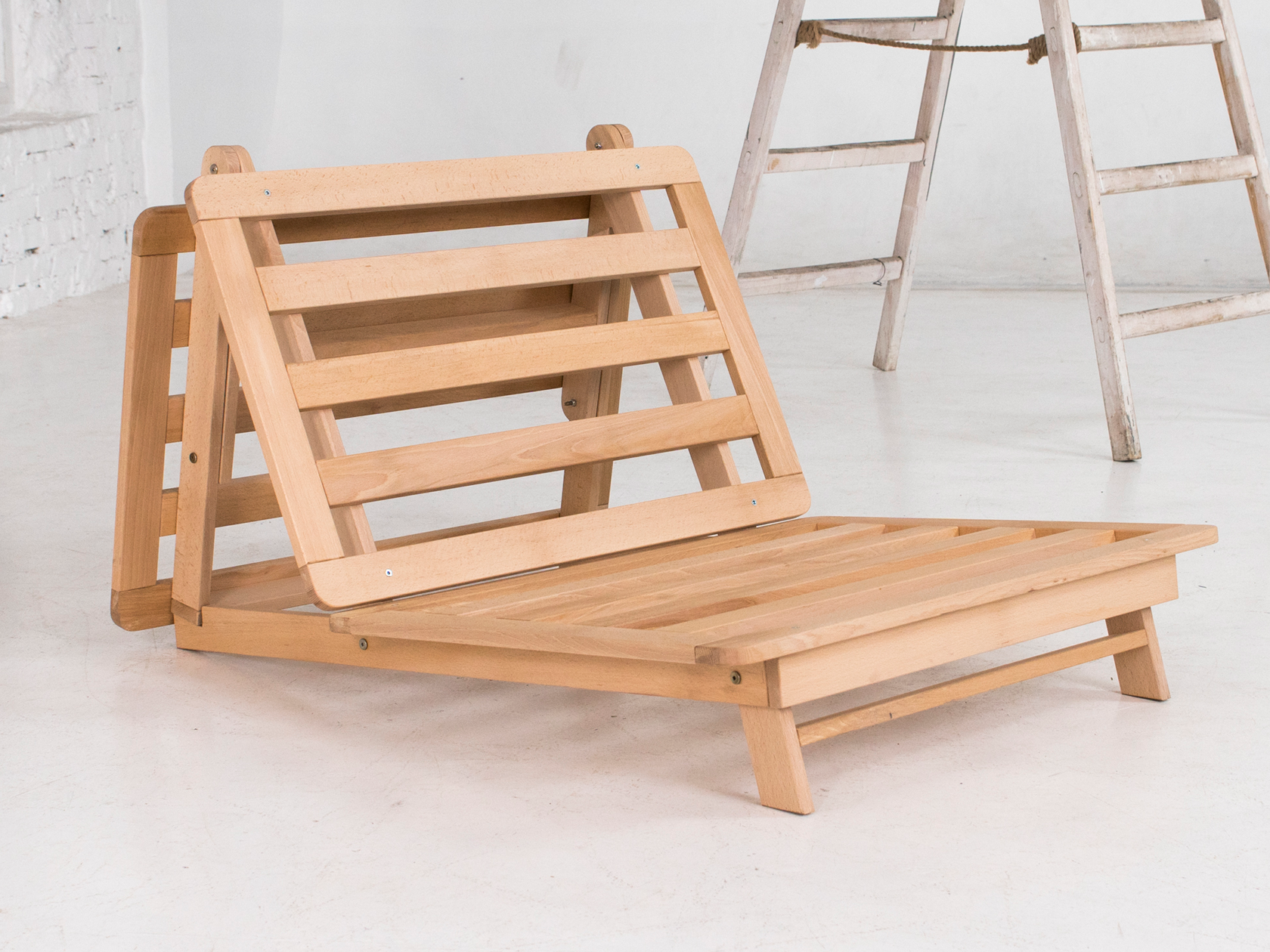 Canapé 1 place brut EKONO avec 1 matelas futon 100% coton, coutil coton écru non déhoussable