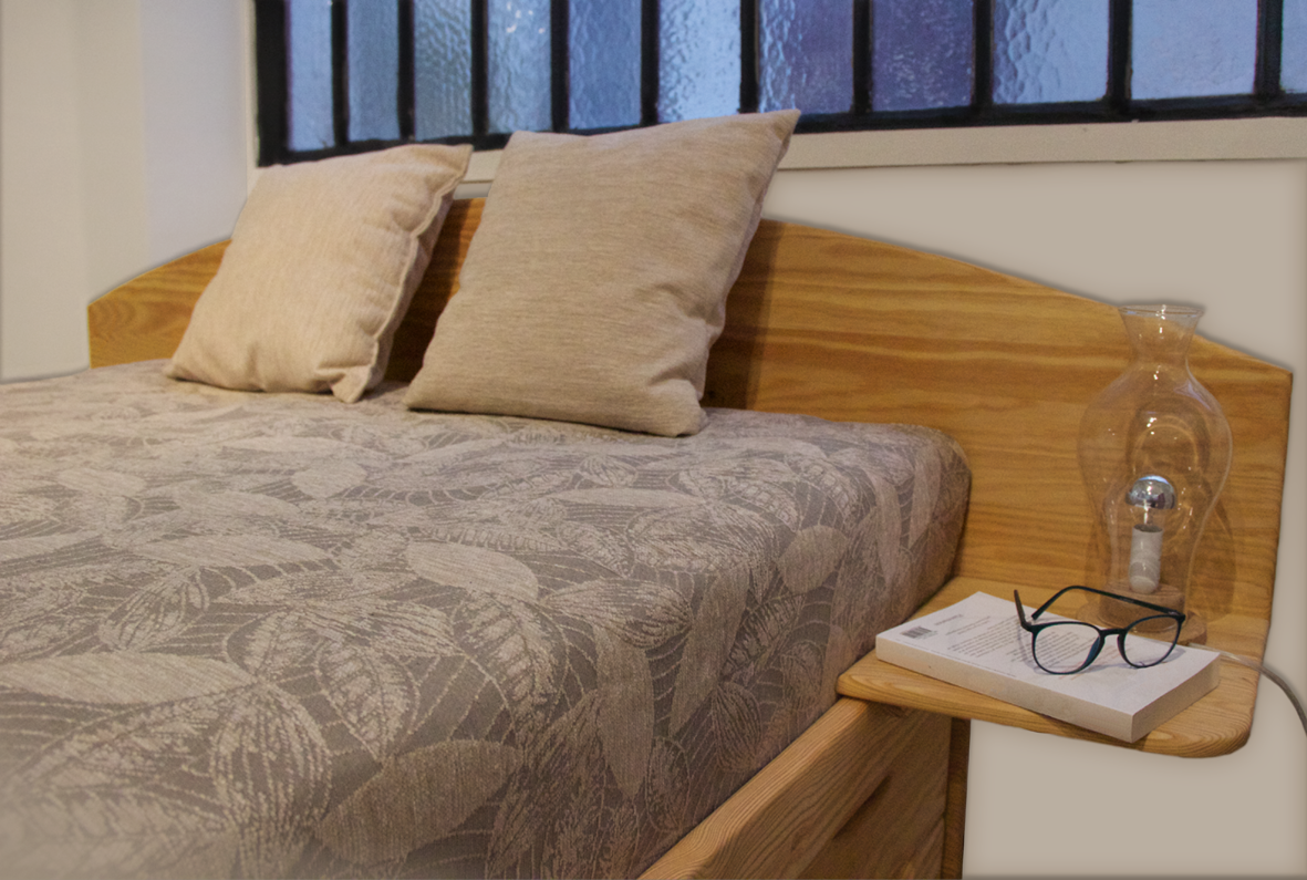 Tête de lit demi-lune tablettes intégrées